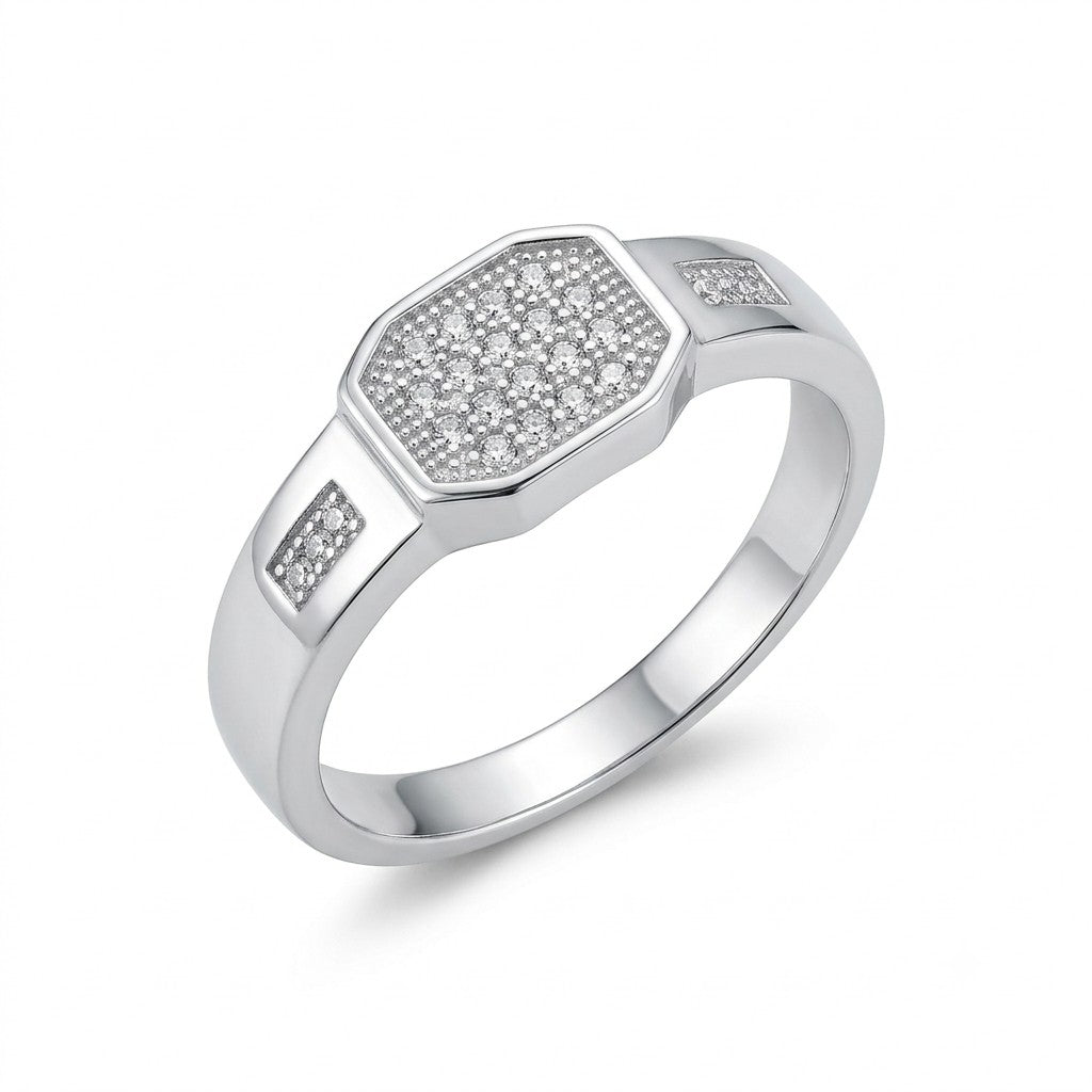 Silver Geometric Pave Ring