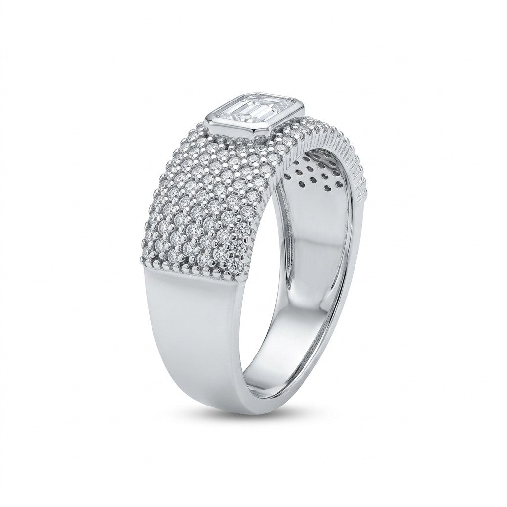 Silver Bold Pavé Rectangular Bezel Ring