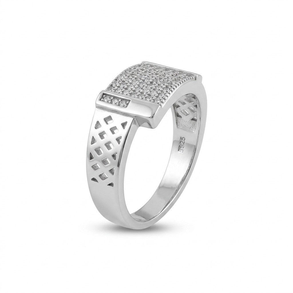 Silver Lattice Pave Ring