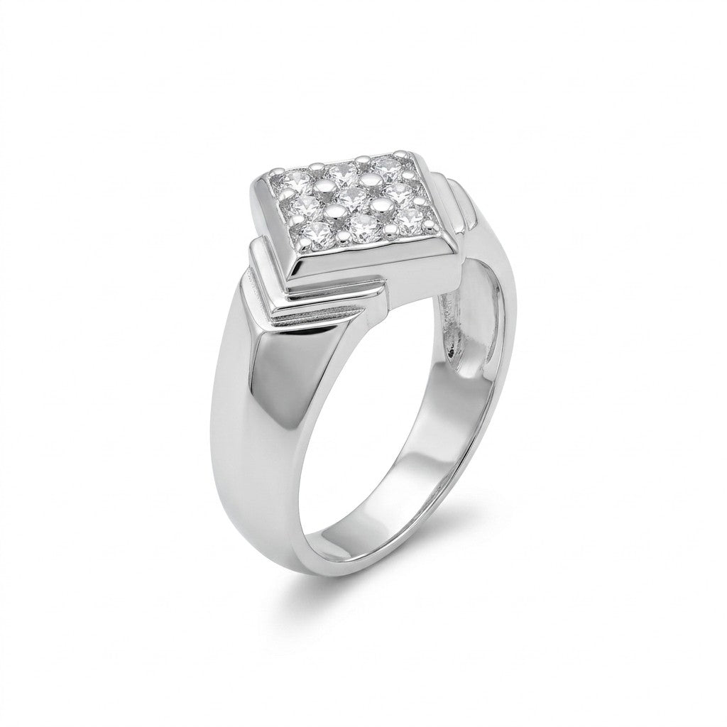 Silver Men's Geometric Cluster Ring