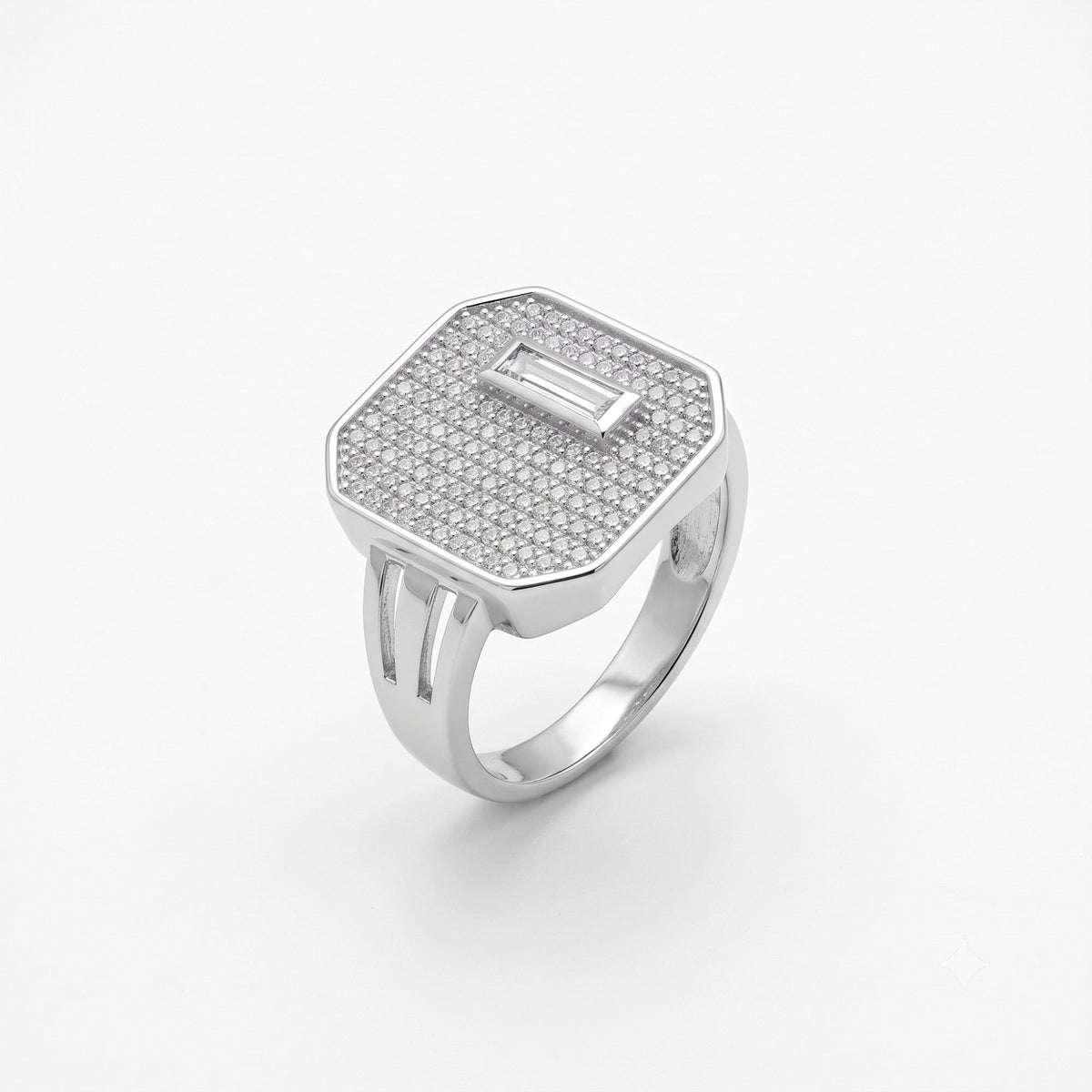 Silver Pave Octagon Ring
