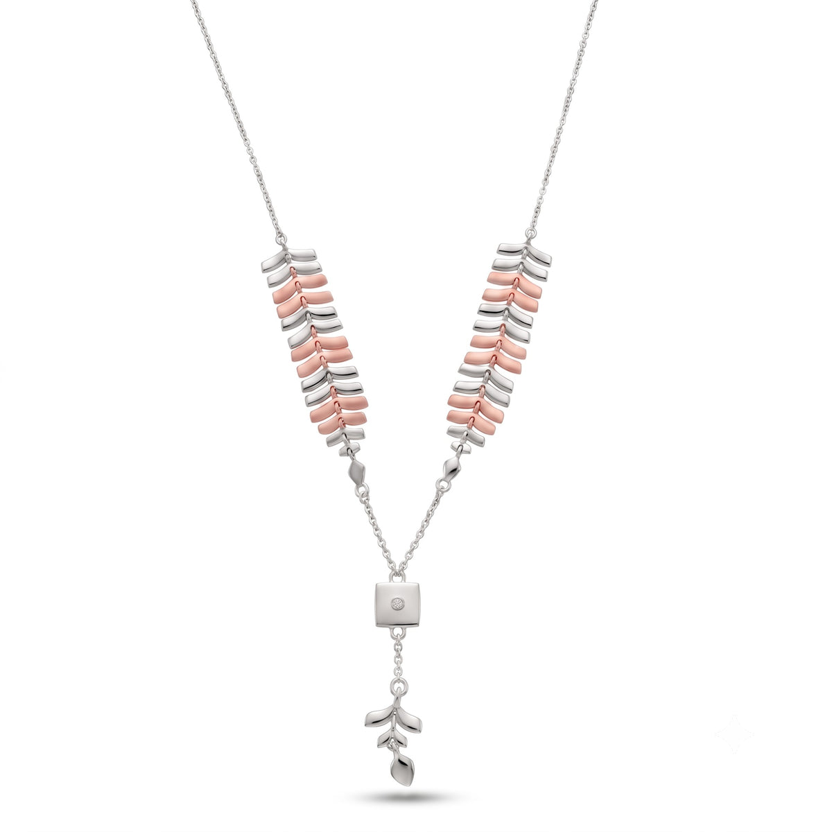 Silver Two-Tone Chevron Drop Necklace