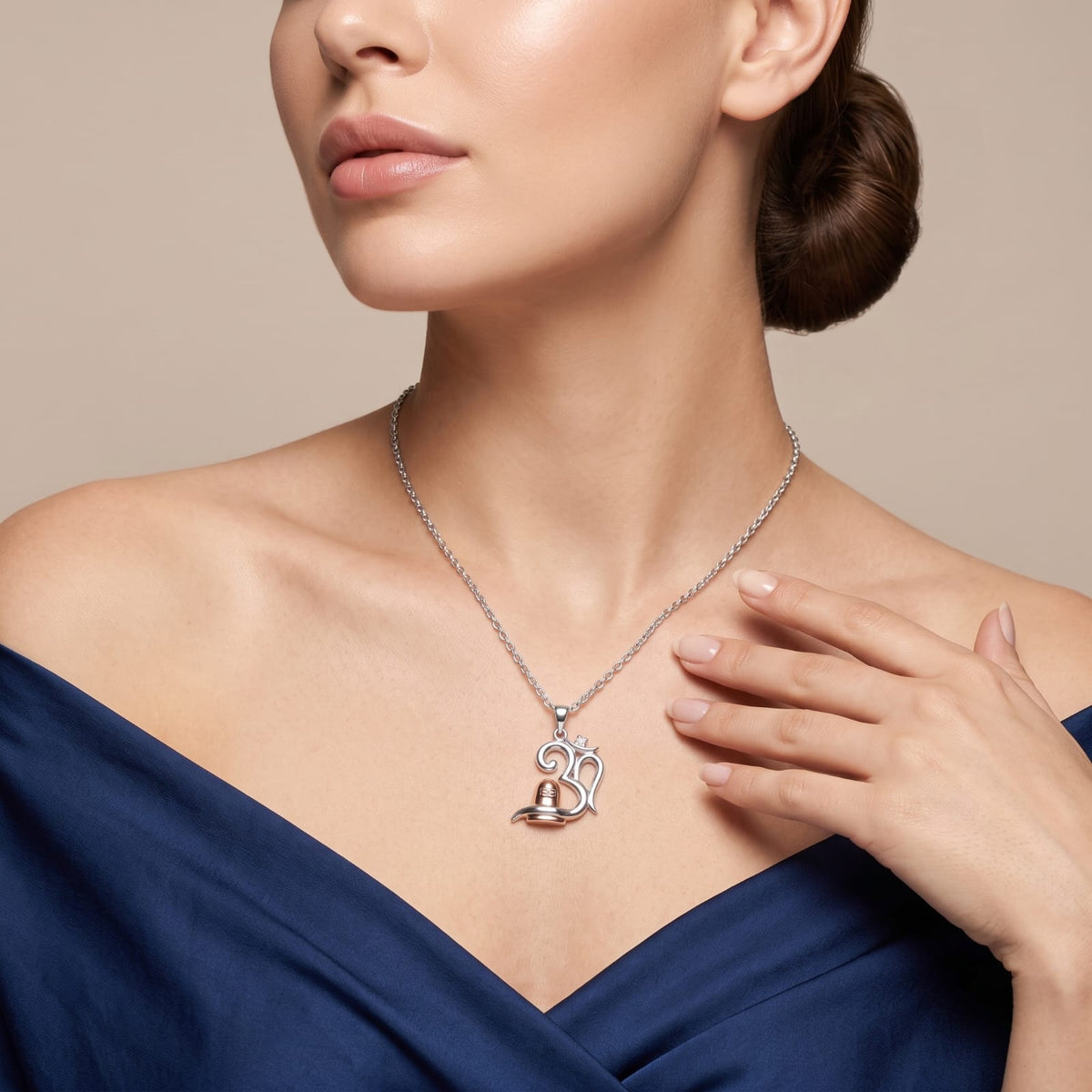Silver Two-Tone Om Shiva Lingam Necklace
