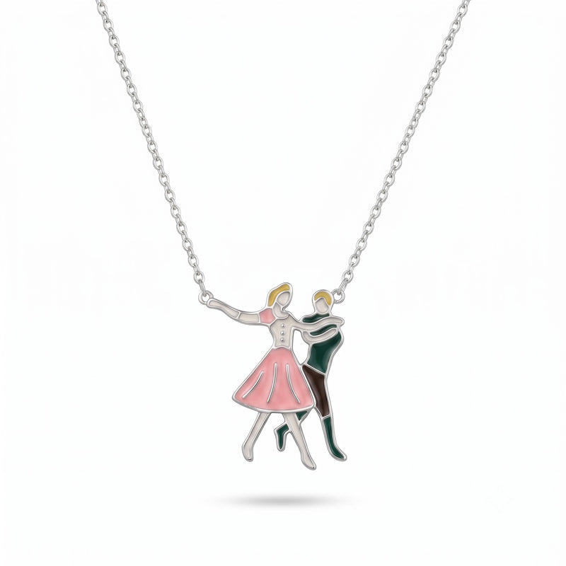 Silver Dancing Couple Necklace