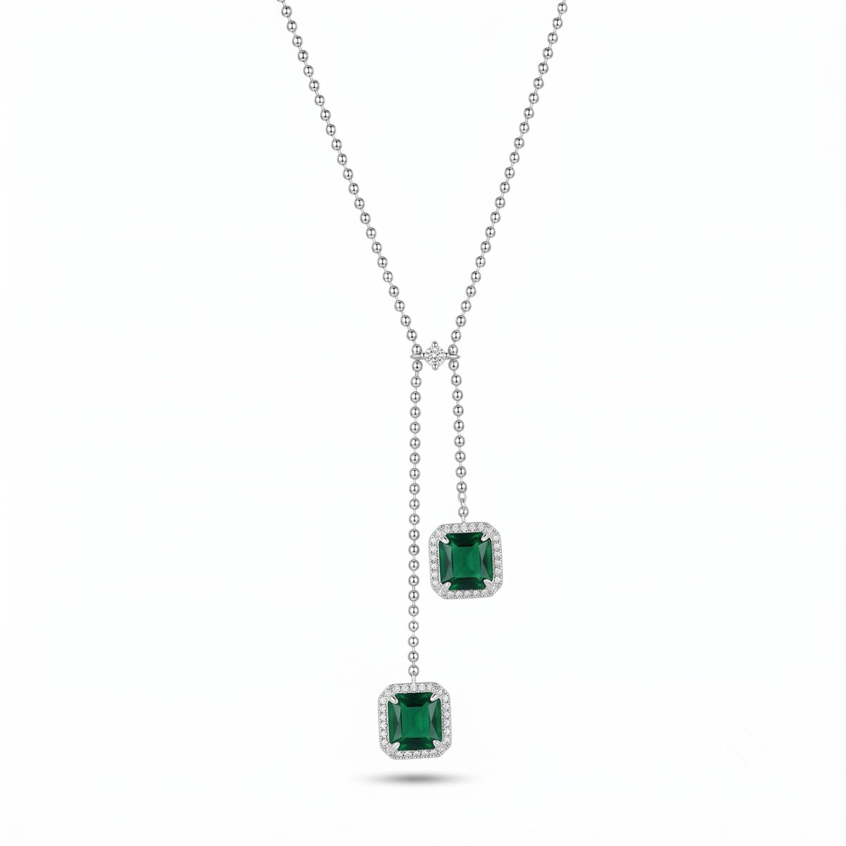 Silver Green Stone Lariat Necklace