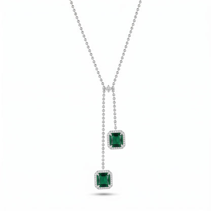 Silver Green Stone Lariat Necklace
