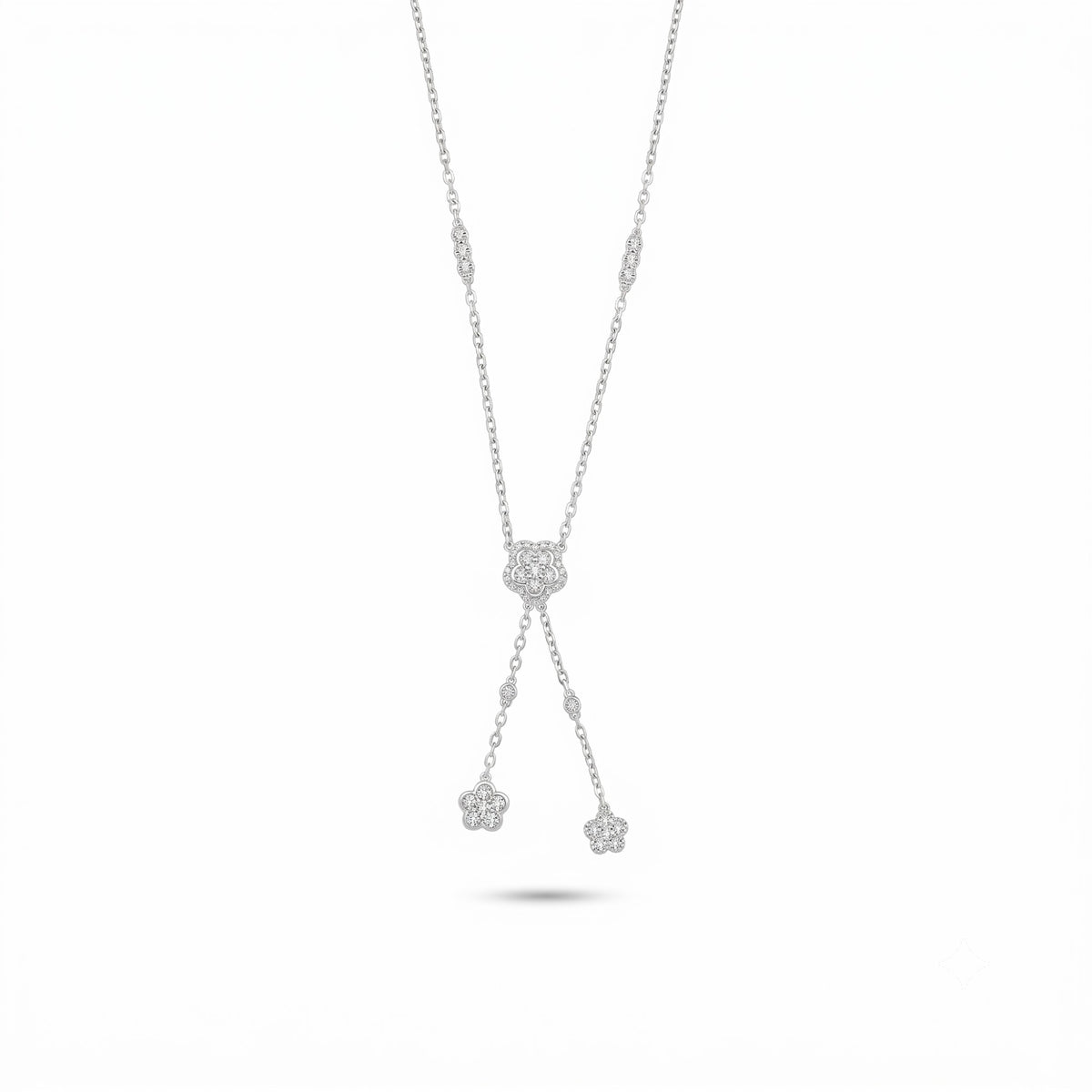 Silver Floral Lariat Necklace