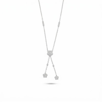 Silver Floral Lariat Necklace