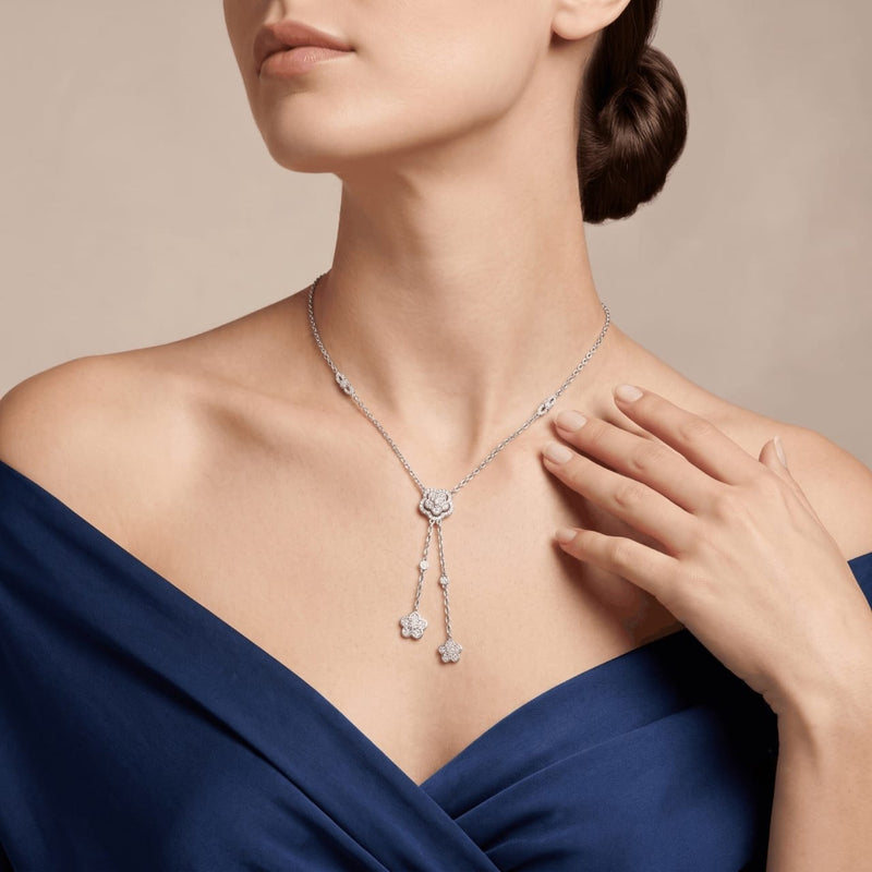 Silver Floral Lariat Necklace