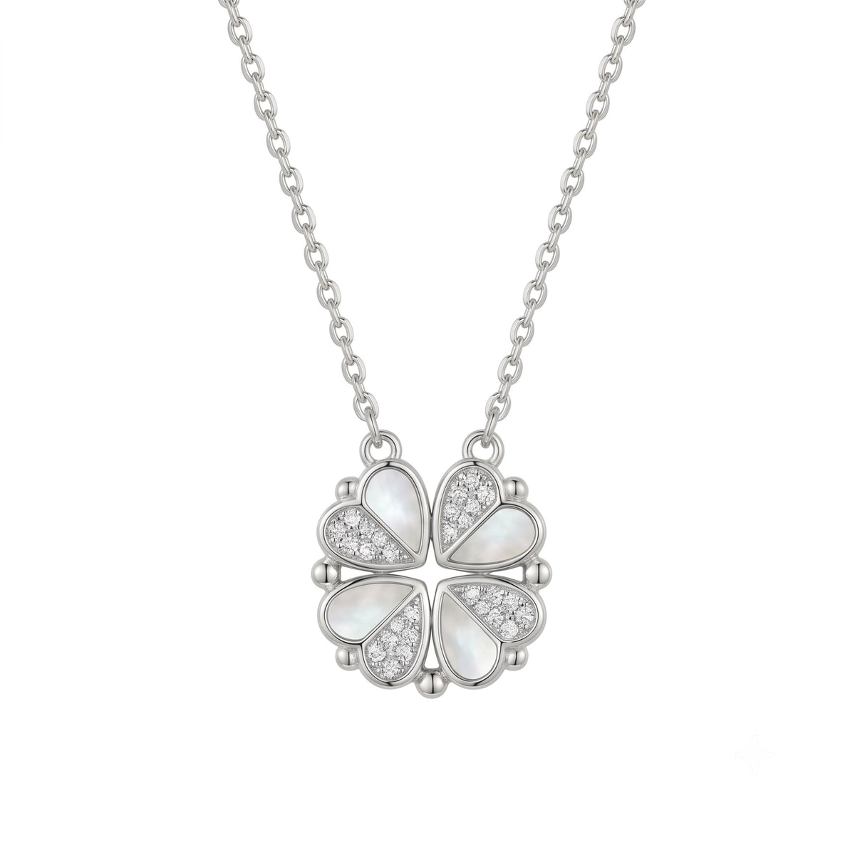 Silver Pave Clover Necklace
