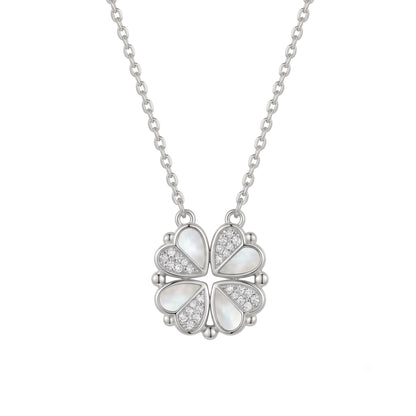 Silver Pave Clover Necklace