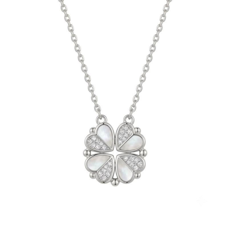 Silver Pave Clover Necklace
