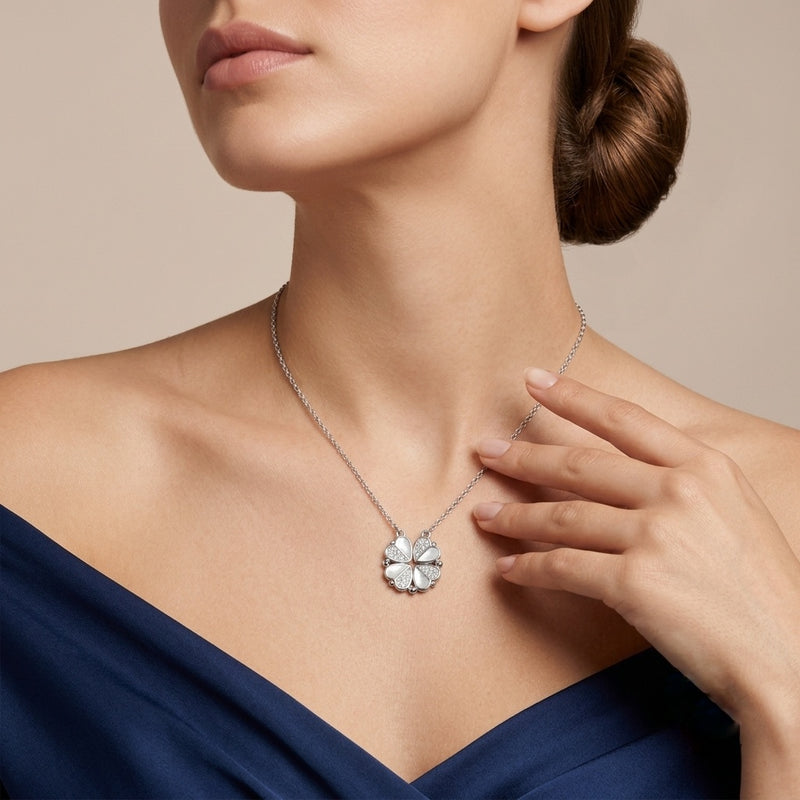 Silver Pave Clover Necklace
