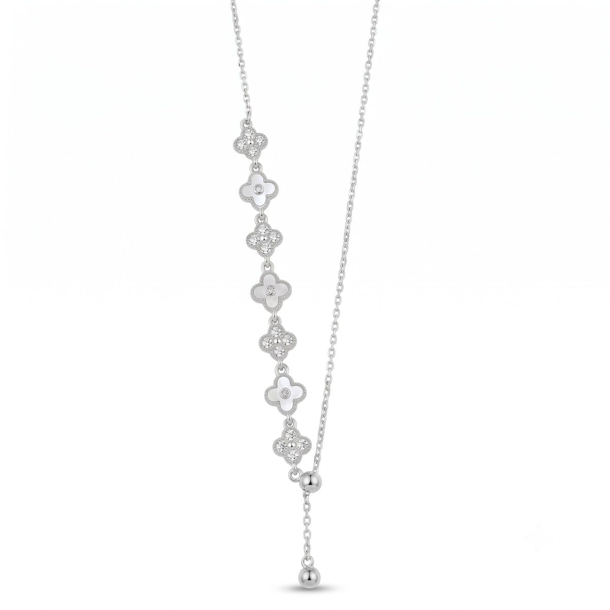 Silver Clover Lariat Necklace