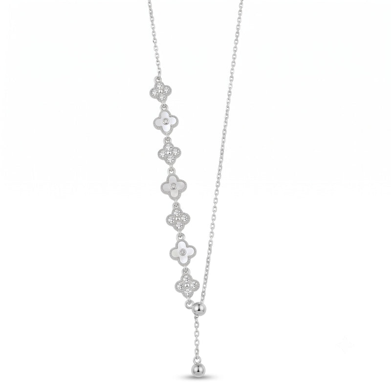 Silver Clover Lariat Necklace