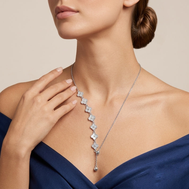 Silver Clover Lariat Necklace