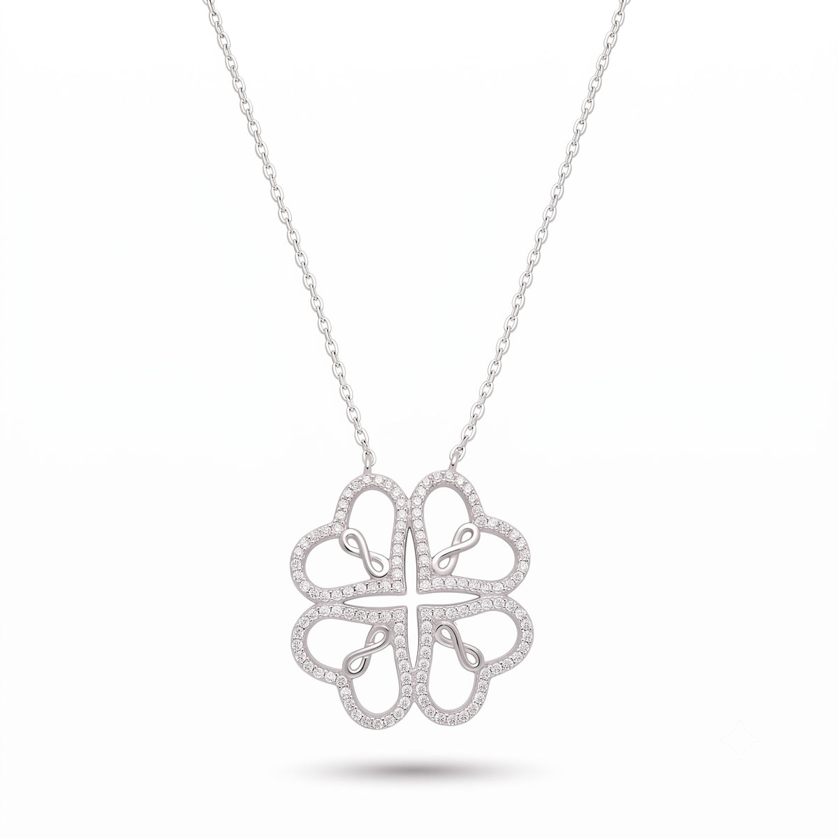 Silver Heart Clover Necklace