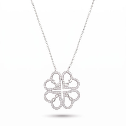 Silver Heart Clover Necklace