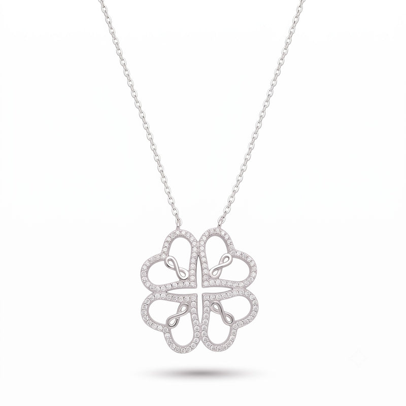 Silver Heart Clover Necklace