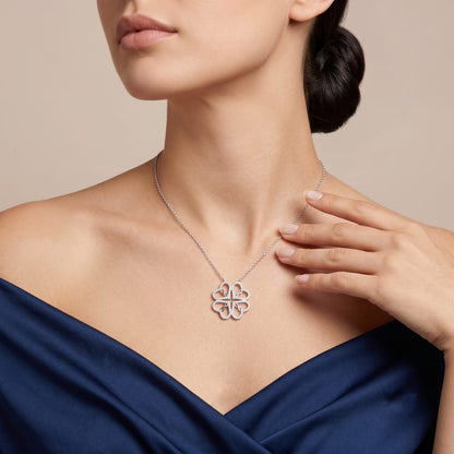 Silver Heart Clover Necklace