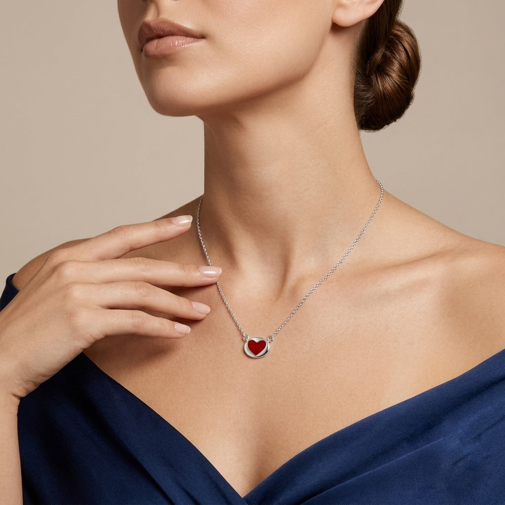 Silver Red Heart Necklace