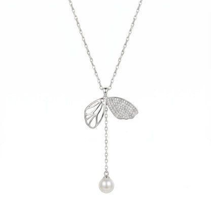 Silver Butterfly Pearl Necklace