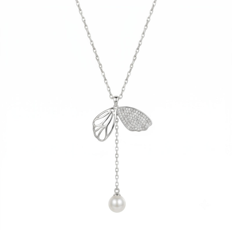 Silver Butterfly Pearl Necklace