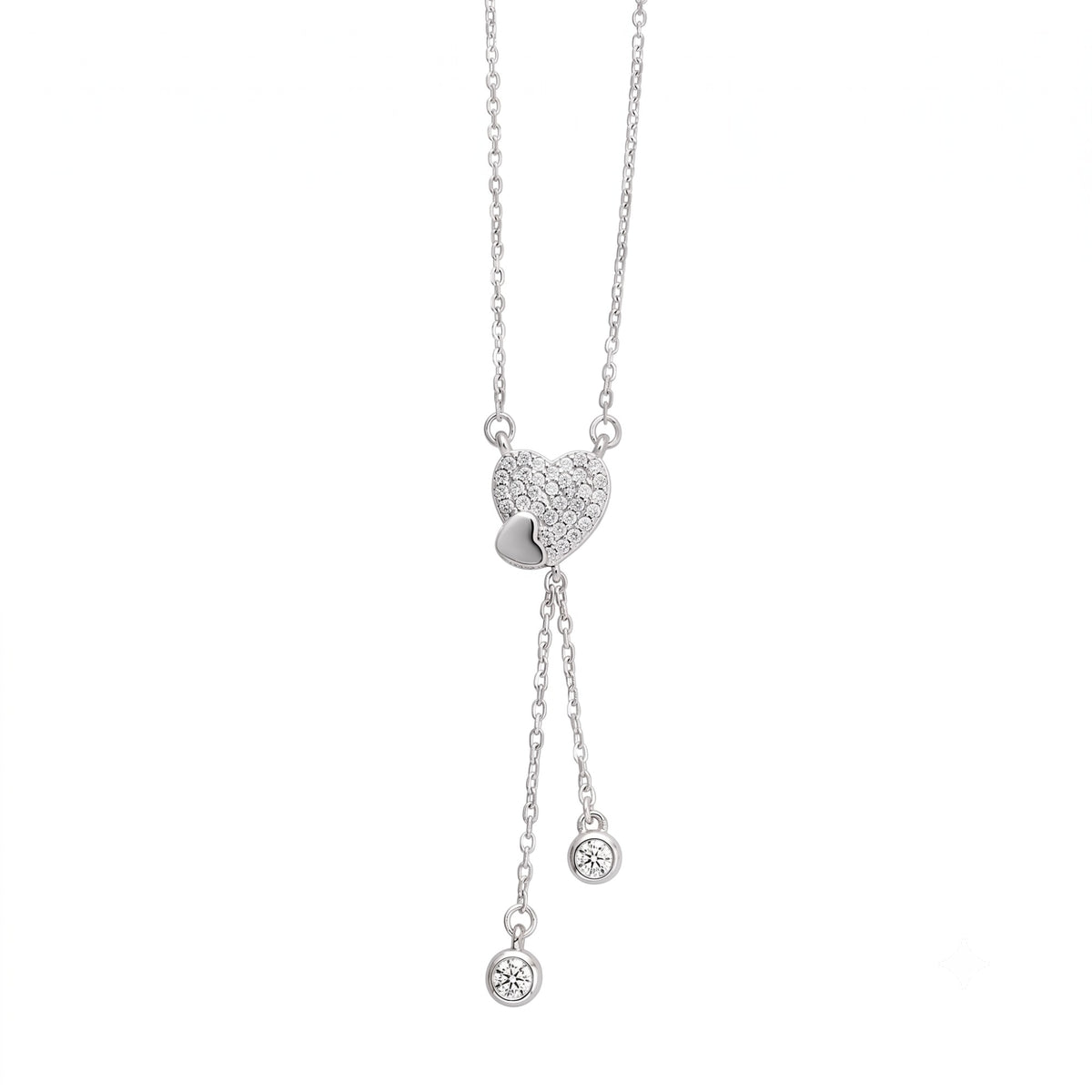 Silver Heart Lariat Necklace