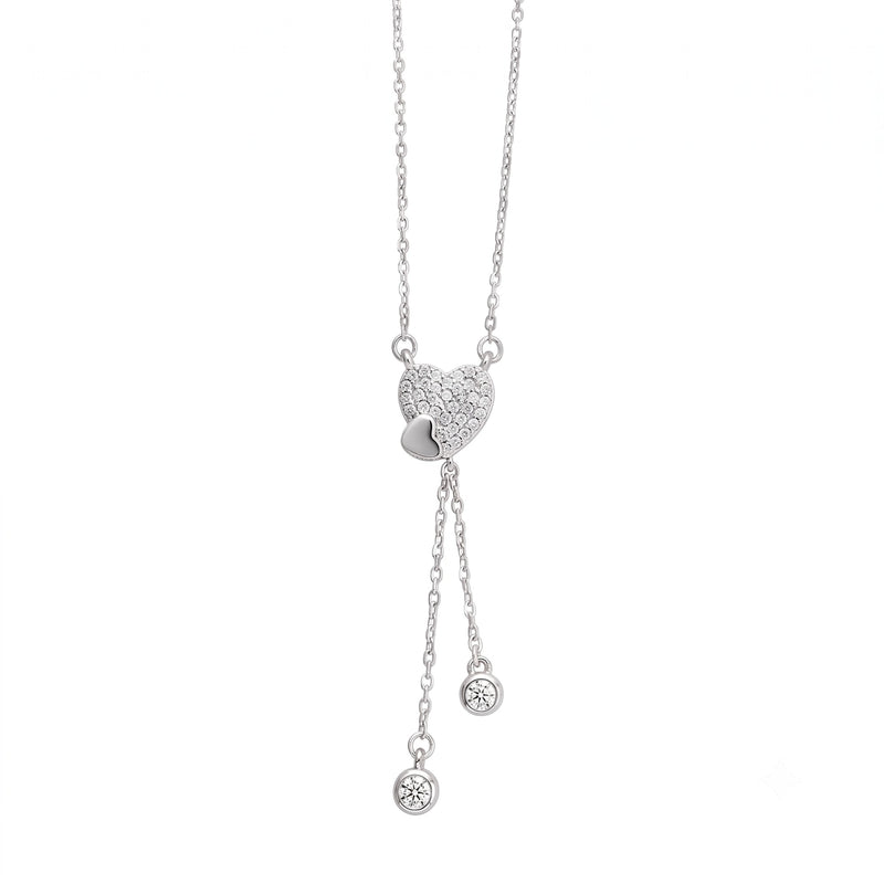 Silver Heart Lariat Necklace
