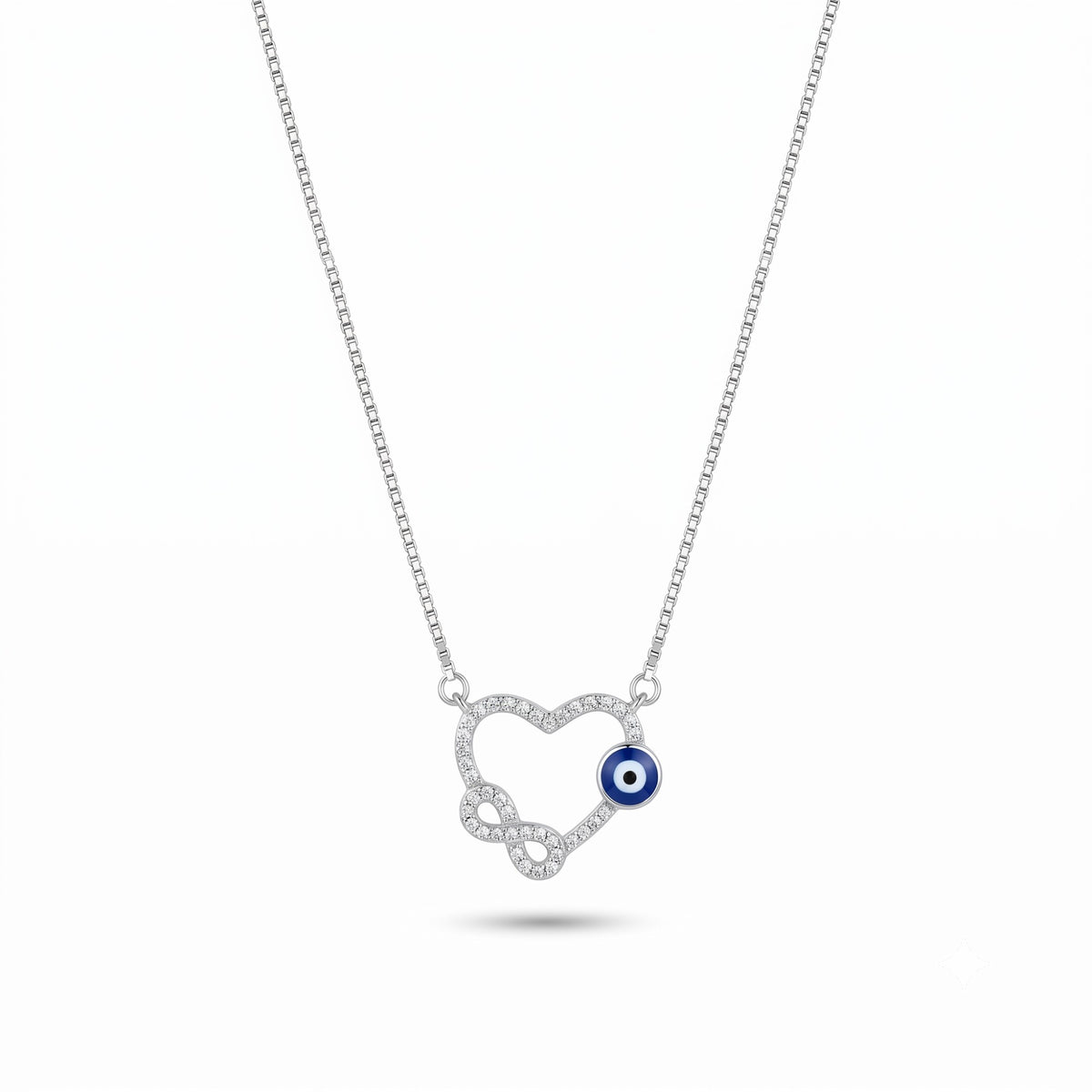 Silver Infinity Heart Evil Eye Necklace