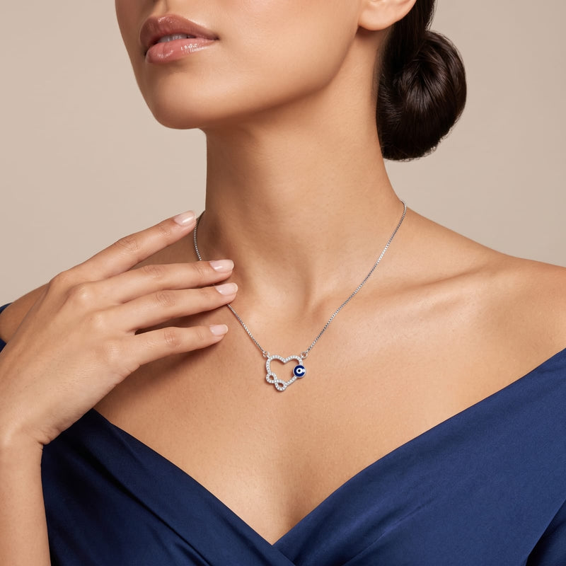 Silver Infinity Heart Evil Eye Necklace