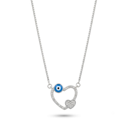 Silver Evil Eye Heart Necklace