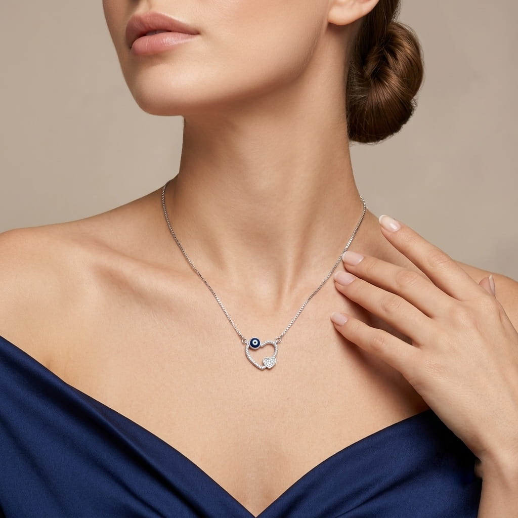 Silver Evil Eye Heart Necklace