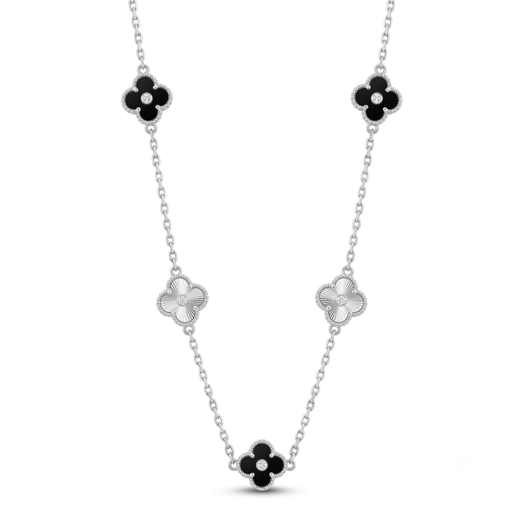 Silver Black Clover Necklace