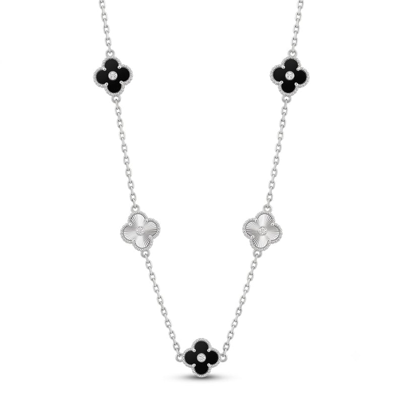 Silver Black Clover Necklace