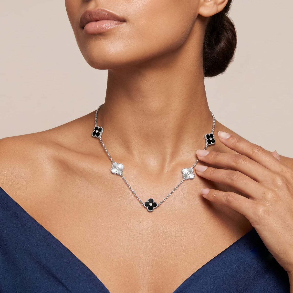 Silver Black Clover Necklace