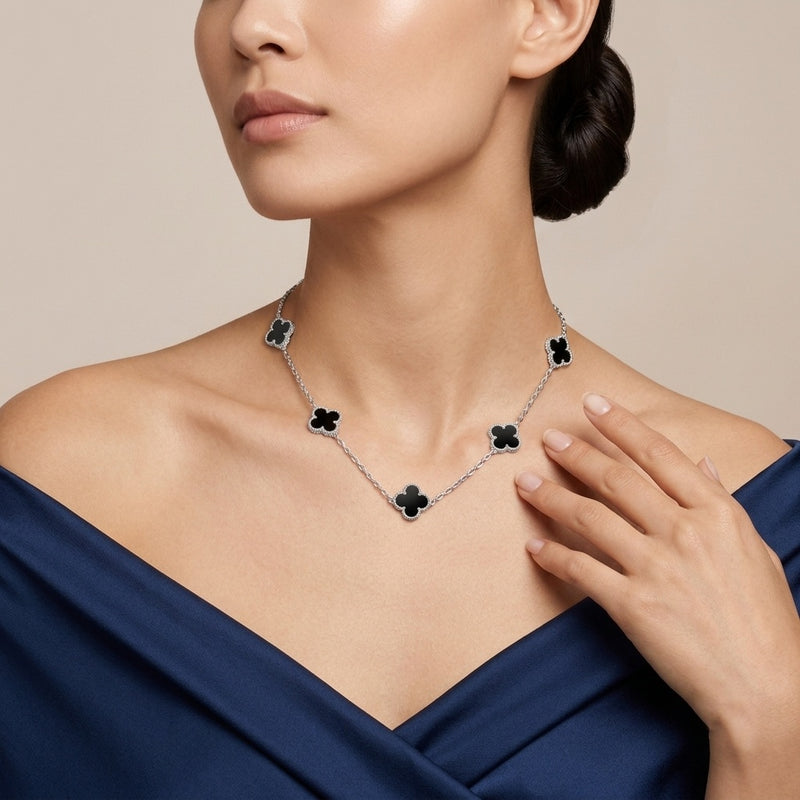 Silver Black Clover Necklace