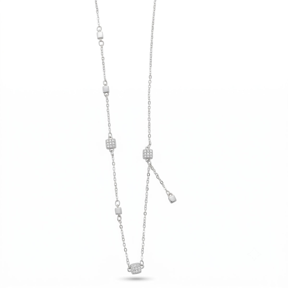 Silver Cube Station Necklace