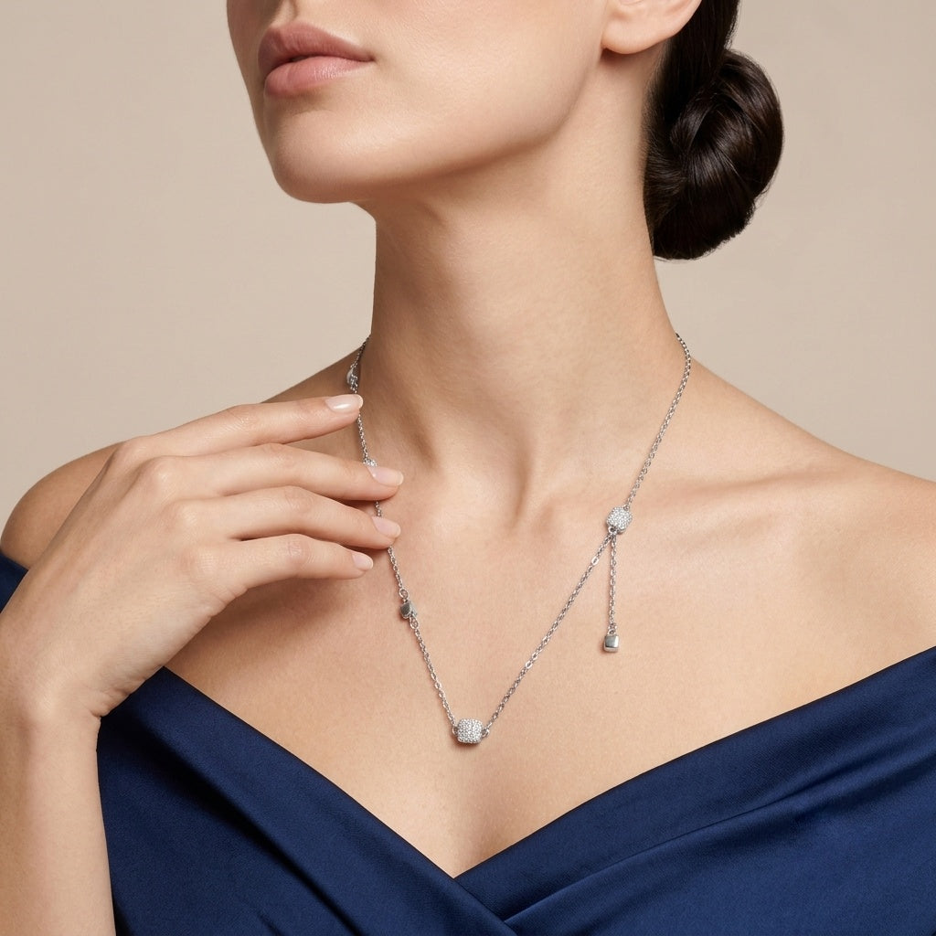 Silver Cube Station Necklace