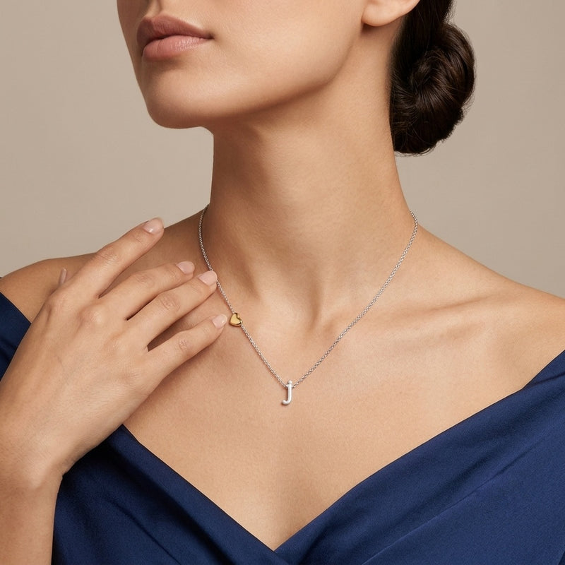 Silver Initial Heart Necklace