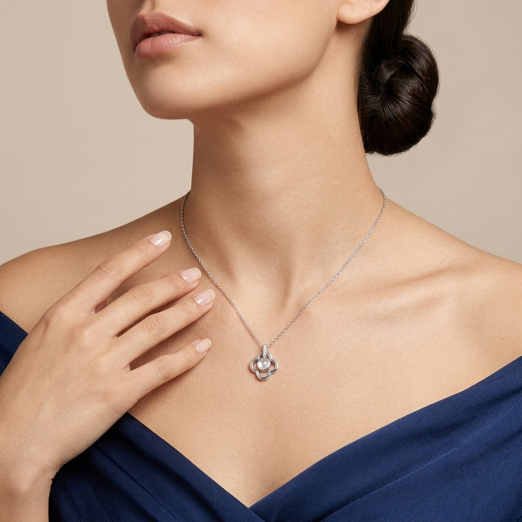 Silver Floral Pearl Necklace