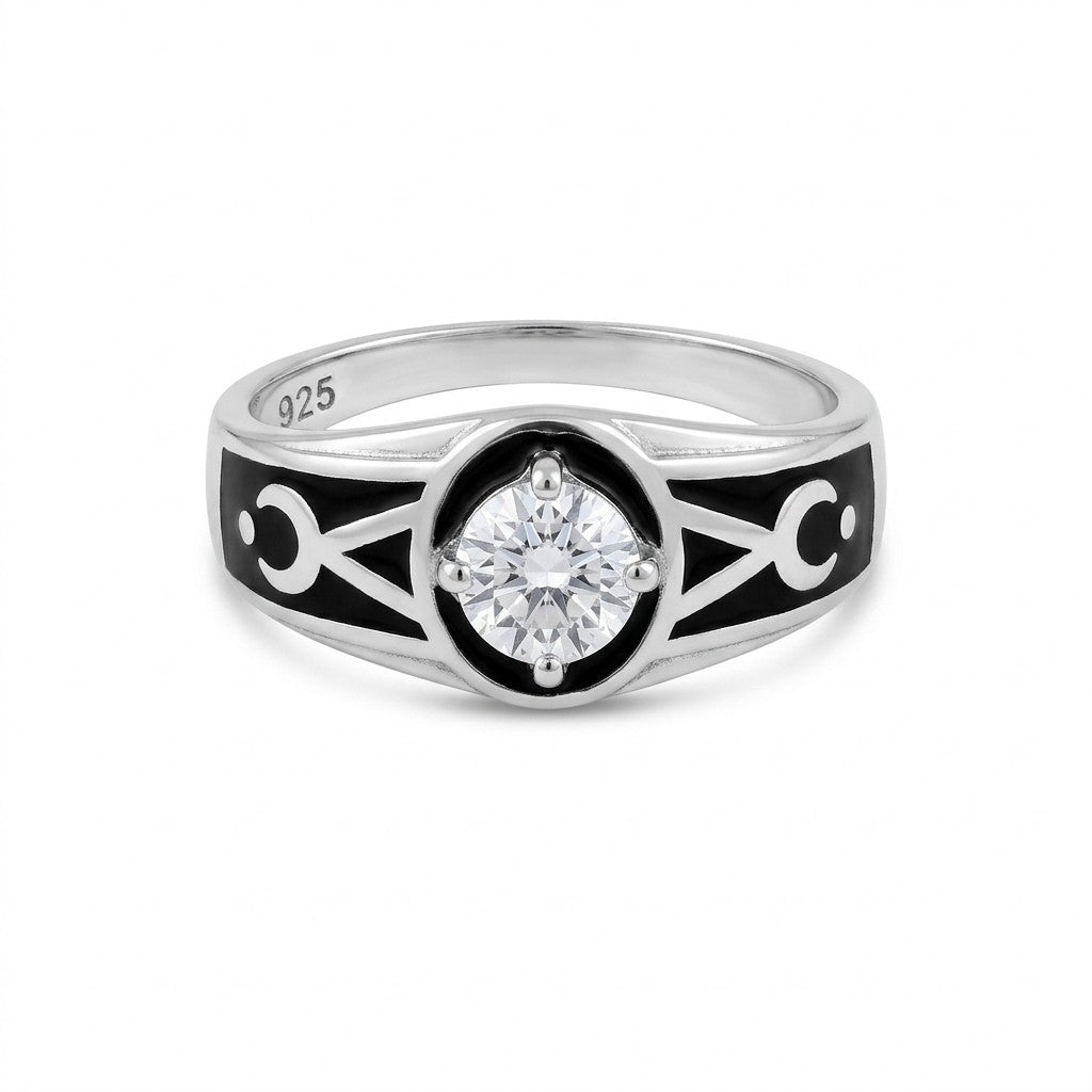  Silver Geometric Black Inlay Ring