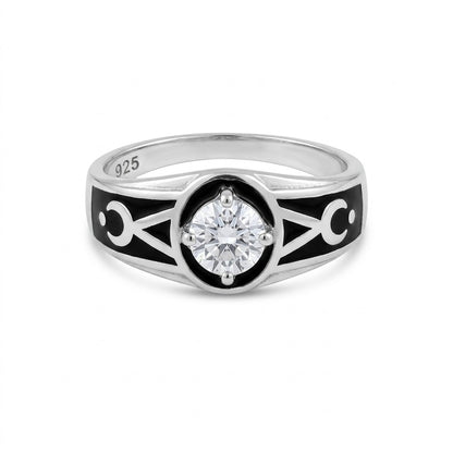  Silver Geometric Black Inlay Ring