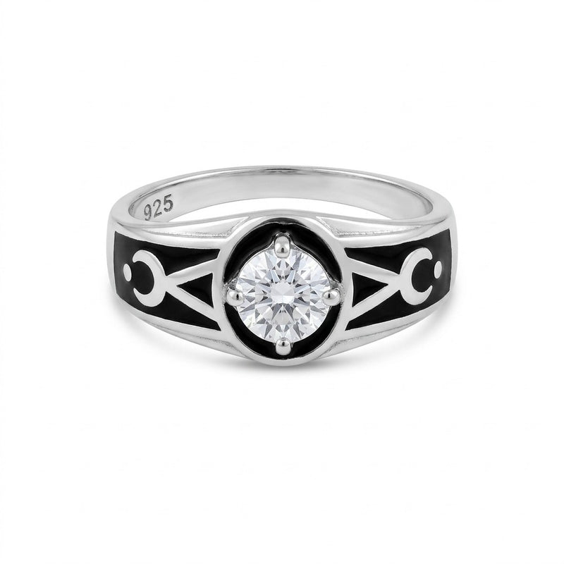  Silver Geometric Black Inlay Ring