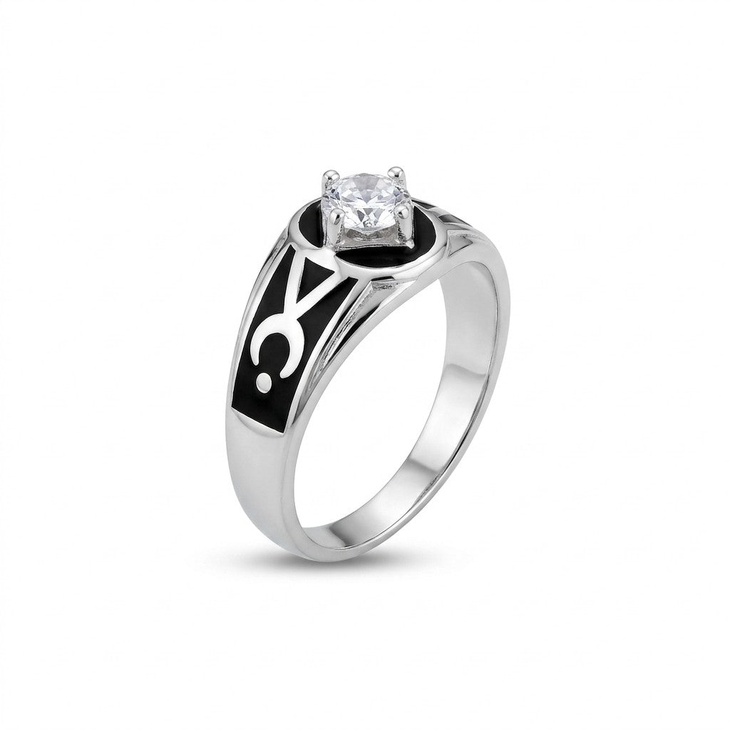  Silver Geometric Black Inlay Ring