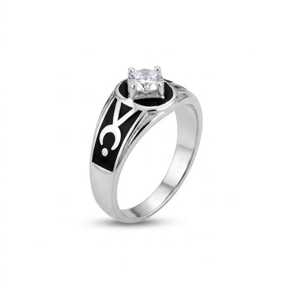 Silver Geometric Black Inlay Ring
