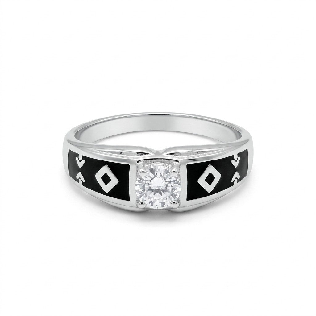 Silver Geometric Solitaire Ring