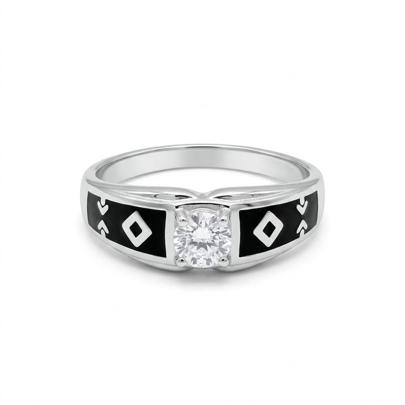Silver Geometric Solitaire Ring