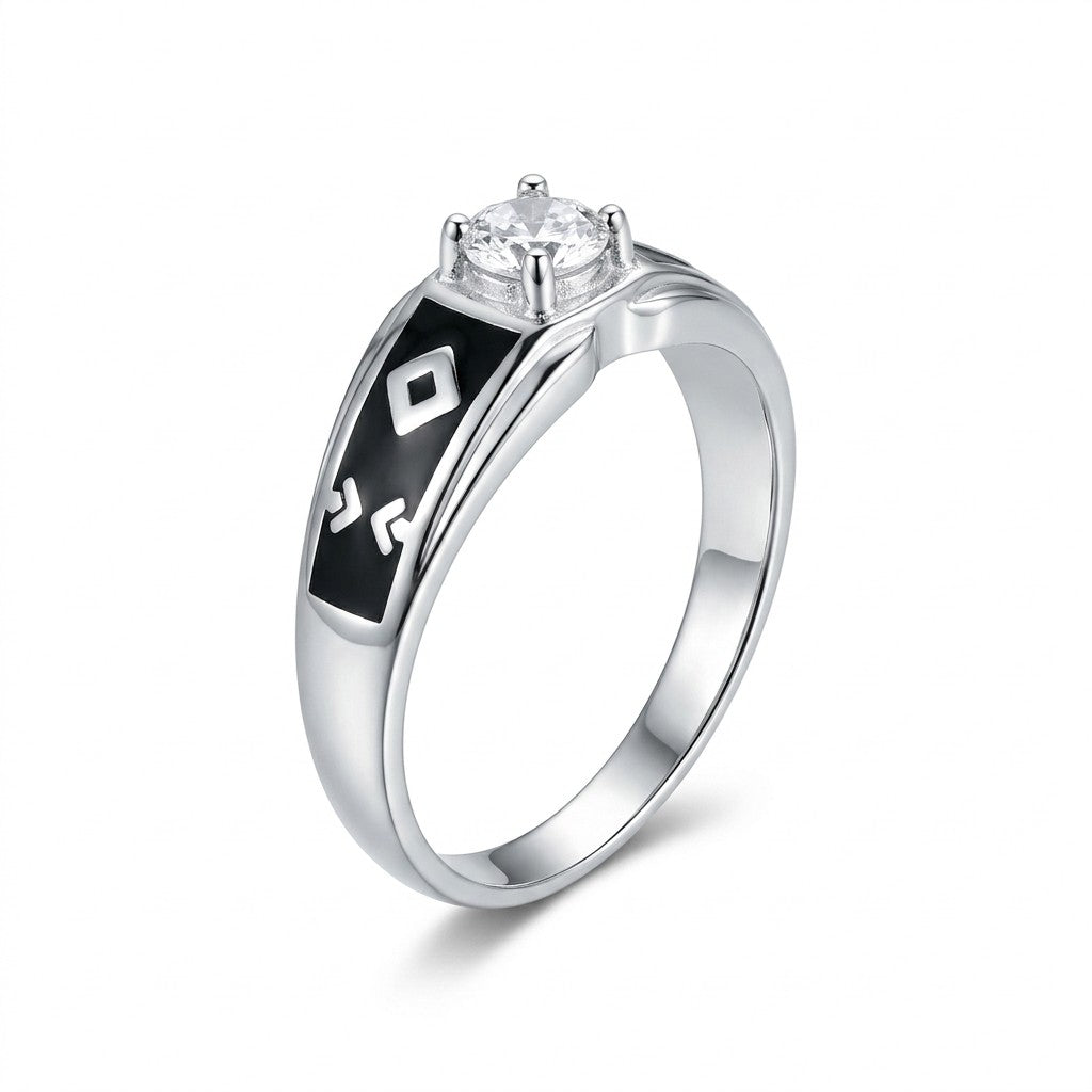 Silver Geometric Solitaire Ring