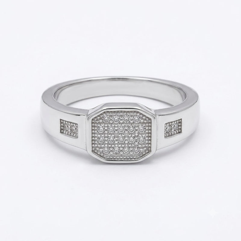 Silver Geometric Pave Ring